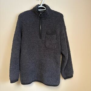 Aerie | Gray Sherpa Quarter-zip Sweater